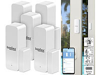 Luminea Home Control 5er-Set ZigBee-Tür & Fensteralarm, für Alexa, GA und Siri, App; WLAN-Steckdosen mit Stromkosten-Messfunktion WLAN-Steckdosen mit Stromkosten-Messfunktion 