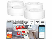 Luminea Home Control 4er-Set WLAN-Wassermelder, lauter Alarm, App-Benachrichtigung weltweit