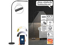 Luminea Home Control Smarte WLAN-Stehleuchte, CCT-LEDs, Schwanenhals, dimmbar, App, schwarz; WLAN-LED-Deckenleuchte CCT WLAN-LED-Deckenleuchte CCT 