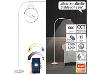 Luminea Home Control Smarte WLAN-Stehleuchte, CCT-LEDs, Schwanenhals, dimmbar, App, weiß; WLAN-LED-Deckenleuchte CCT WLAN-LED-Deckenleuchte CCT 