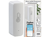Luminea Home Control ZigBee-Temperatur & Luftfeuchtigkeits-Sensor mit App, Sprachsteuerung; WLAN-Tür & Fensteralarme 