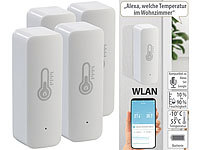 Luminea Home Control WLAN-Temperatur & Luftfeuchtigkeits-Sensor mit App, 4er-Set; WLAN-Steckdosen 