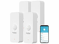 Luminea Home Control Mini Bewegungssensor, Bewegung Melder Alarm; WLAN-Steckdosen mit Stromkosten-Messfunktion WLAN-Steckdosen mit Stromkosten-Messfunktion WLAN-Steckdosen mit Stromkosten-Messfunktion 