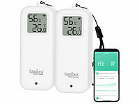 Luminea Home Control WiFi-Hygrometer, Smart Thermometer mit App; WLAN-Temperatur- & Luftfeuchtigkeits-Sensoren mit App-Auswertungen WLAN-Temperatur- & Luftfeuchtigkeits-Sensoren mit App-Auswertungen WLAN-Temperatur- & Luftfeuchtigkeits-Sensoren mit App-Auswertungen 