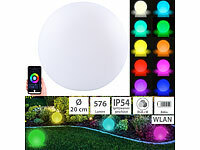 Luminea Home Control WLAN-Akku-Leuchtkugel mit RGBW-LEDs und App, 576 lm, IP54, Ø 20 cm; WLAN-LED-Lampen E27 RGBW WLAN-LED-Lampen E27 RGBW 