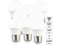Luminea 8er-Set LED-Lampen, E27, G45, 240 lm, 3W, tageslichtweiß; LED-Tropfen E27 (warmweiß) 
