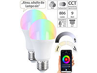 Luminea Home Control 2er-Set LED-Lampen E27, RGB-CCT, 9W, 806 Lumen, ZigBee-kompatibel; WLAN-LED-Lampen E27 RGBW WLAN-LED-Lampen E27 RGBW WLAN-LED-Lampen E27 RGBW 