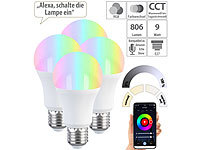Luminea Home Control 4er-Set LED-Lampen E27, RGB-CCT, 9W, 806 Lumen, ZigBee-kompatibel; WLAN-LED-Lampen E27 RGBW WLAN-LED-Lampen E27 RGBW WLAN-LED-Lampen E27 RGBW 