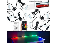 Luminea Home Control 2er-Set WLAN-LED-Glasbodenbeleuchtungen, 4 Klammern, 12 RGBW-LEDs, App