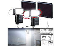 Luminea 2er-Set Duo-Solar-LED-Außenstrahler mit PIR-Bewegungssensor, 1 W, IP44; Solar-LED-Wandlichter mit Nachtlicht-Funktion, Wetterfeste LED-Fluter mit Radar-Bewegungssensor (warmweiß) 