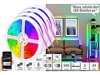 Luminea Home Control 4er-Set WLAN-RGBIC-LED-Lichtstreifen, App, Sprach & Soundsteuerung,5m