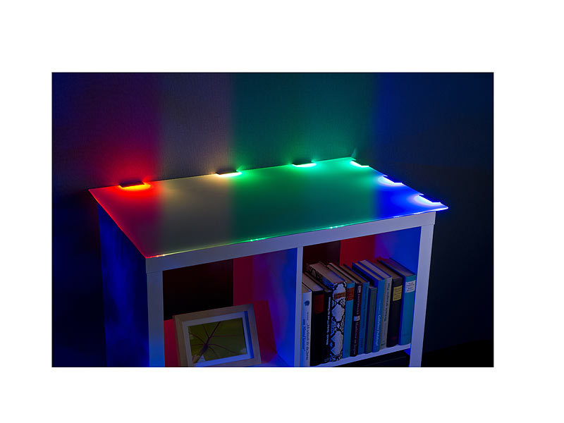 Luminea Home Control 2er-Set WLAN-LED-Glasbodenbeleuchtungen, 4 Klammern,  12 RGBW-LEDs, App