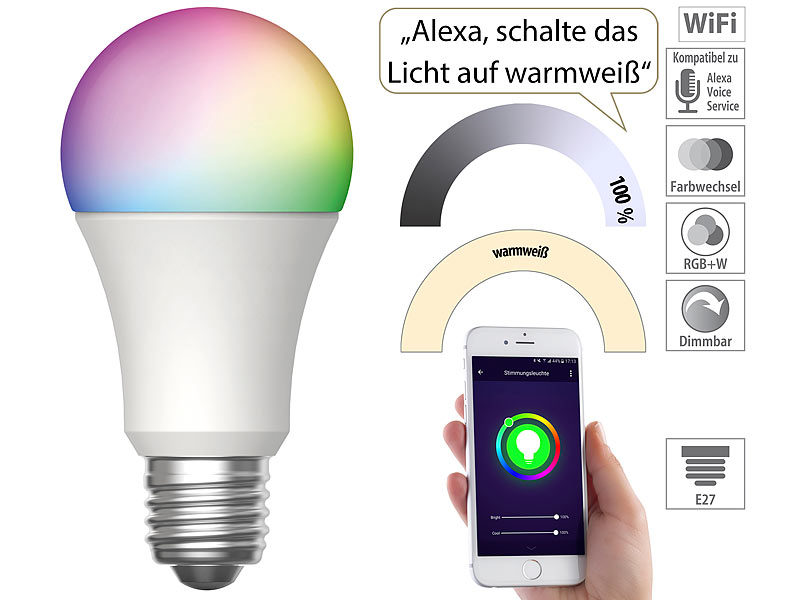 Luminea Home Control WLAN-LED-Lampe, für  Alexa und Google