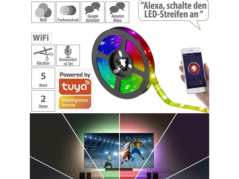 ; RGB-LED-Lichterdrähte mit WLAN, App- und Sprach-Steuerung RGB-LED-Lichterdrähte mit WLAN, App- und Sprach-Steuerung 