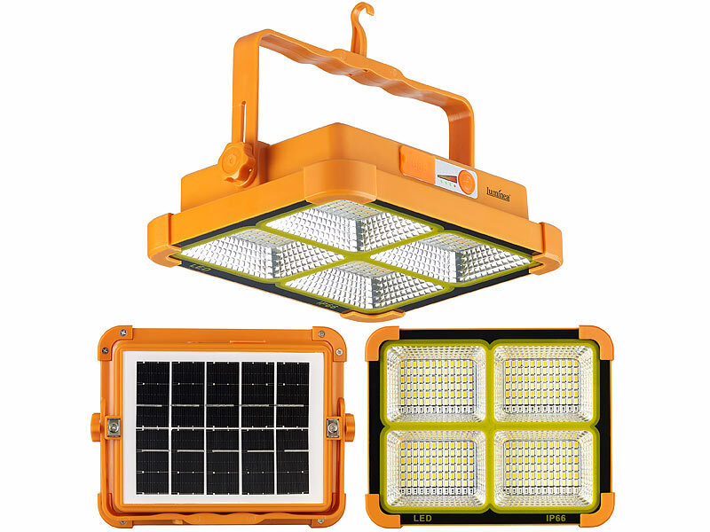 Luminea 2er-Set High-Power-LED-Strahler, Akku, Solar, 2400 lm, dimmbar, CCT