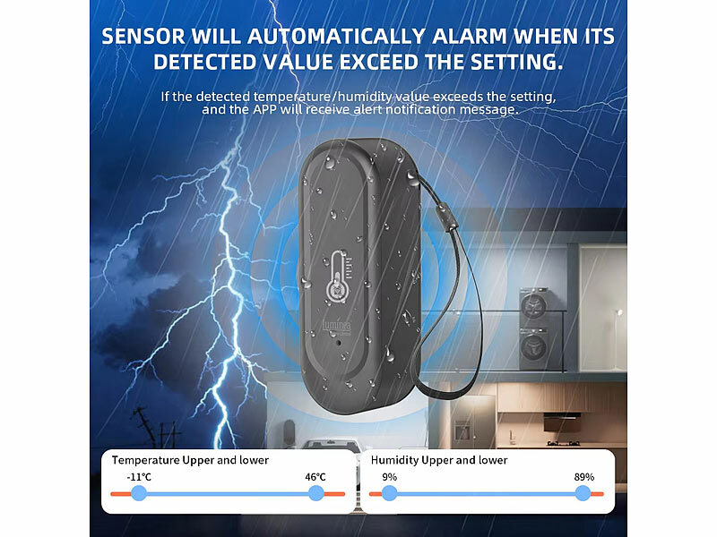 ; WLAN-Temperatur- & Luftfeuchtigkeits-Sensoren mit App-Auswertungen WLAN-Temperatur- & Luftfeuchtigkeits-Sensoren mit App-Auswertungen WLAN-Temperatur- & Luftfeuchtigkeits-Sensoren mit App-Auswertungen 