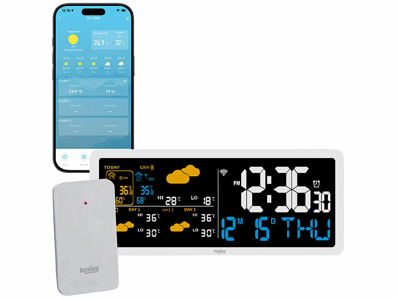 ; WLAN-Temperatur- & Luftfeuchtigkeitssensor mit Display und App für innen und außen WLAN-Temperatur- & Luftfeuchtigkeitssensor mit Display und App für innen und außen WLAN-Temperatur- & Luftfeuchtigkeitssensor mit Display und App für innen und außen 