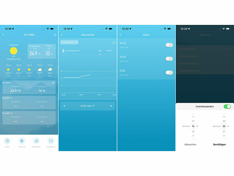 ; WLAN-Temperatur- & Luftfeuchtigkeitssensor mit Display und App für innen und außen WLAN-Temperatur- & Luftfeuchtigkeitssensor mit Display und App für innen und außen WLAN-Temperatur- & Luftfeuchtigkeitssensor mit Display und App für innen und außen 