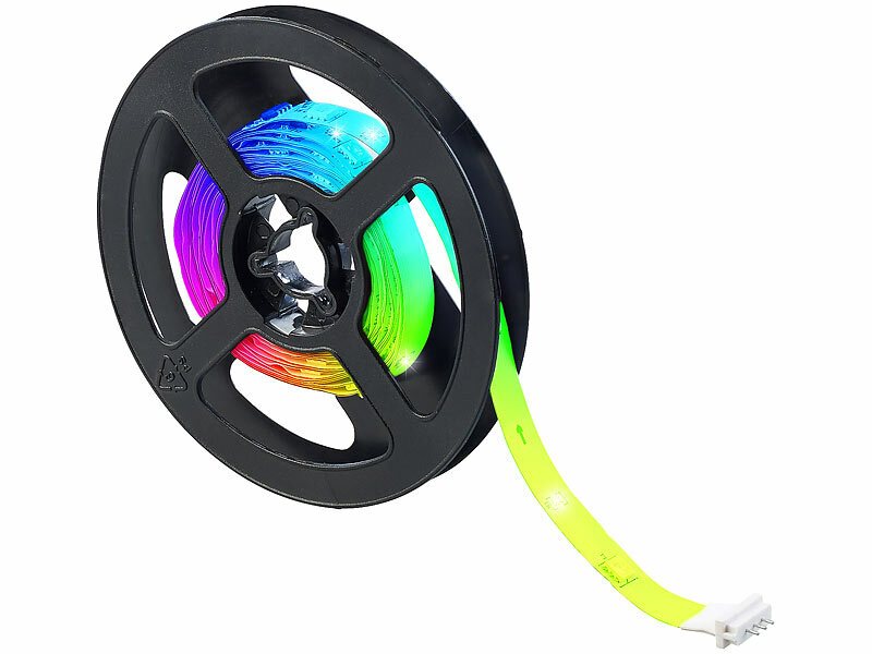 Luminea Home Control 2er-Set USB-RGB-IC-LED-Streifen, Bluetooth, App,  Fernbedienung, 2 m