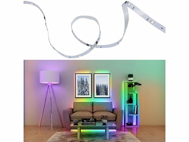 Luminea Home Control Smarter USB-RGB-IC-LED-Streifen, Bluetooth, App,  Fernbedienung, 2 m