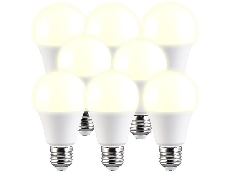 Luminea 8er-Set LED-Lampen mit 3 Helligkeits-Stufen, 14 W, 1.521 lm, 3000  K, F